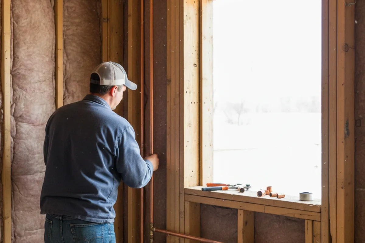 Licensed plumber running new copper supply lines in a Pittsville home